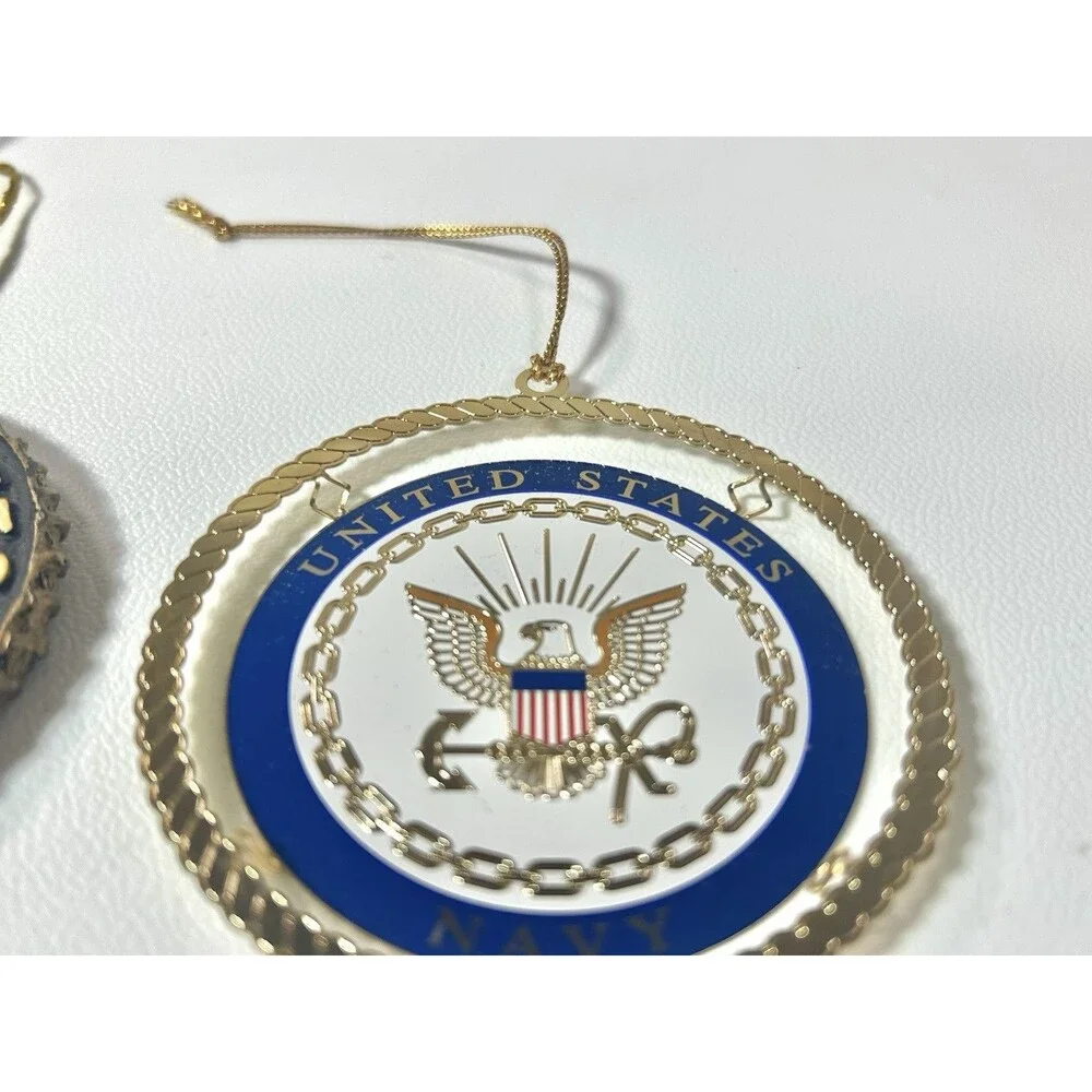 2 US Navy Christmas Ornament Military American Pride USA Gift Gold Tone Trim